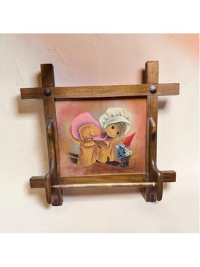 Vintage Hand Painted Wood Wall Rack Gnome Folk Art Scandinavian Cottagecore